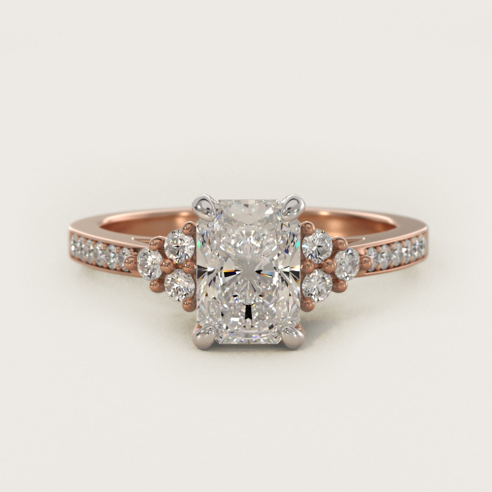 PavŽ Trio Side Stone Diamond Engagement Ring In 18k Rose Gold By James Allen - Radiant Center