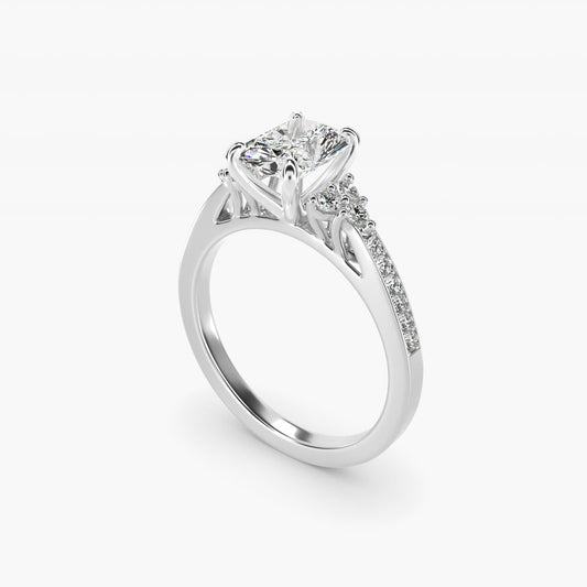 PavŽ Trio Side Stone Diamond Engagement Ring In 18k White Gold By James Allen - Radiant Center