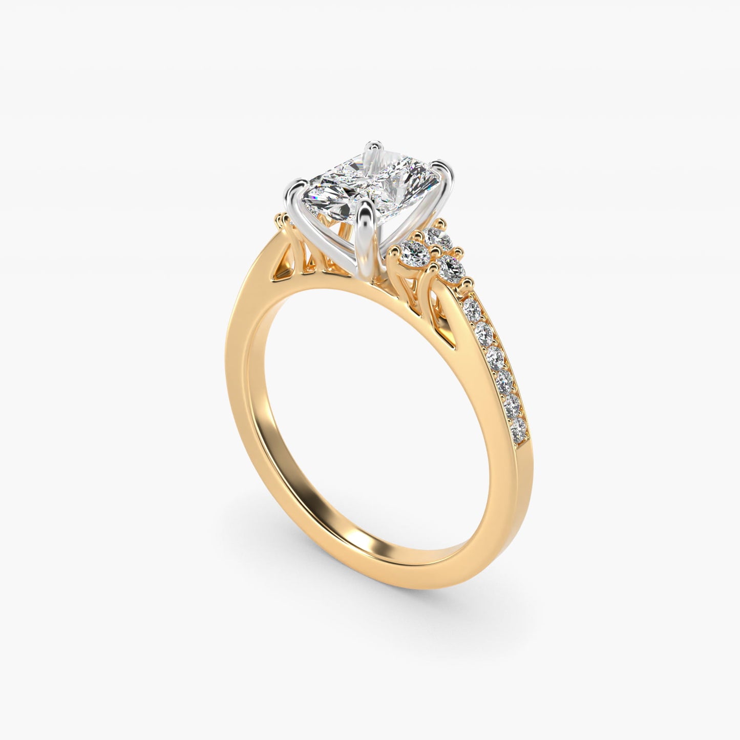 PavŽ Trio Side Stone Diamond Engagement Ring In 14K Yellow Gold By James Allen - Radiant Center
