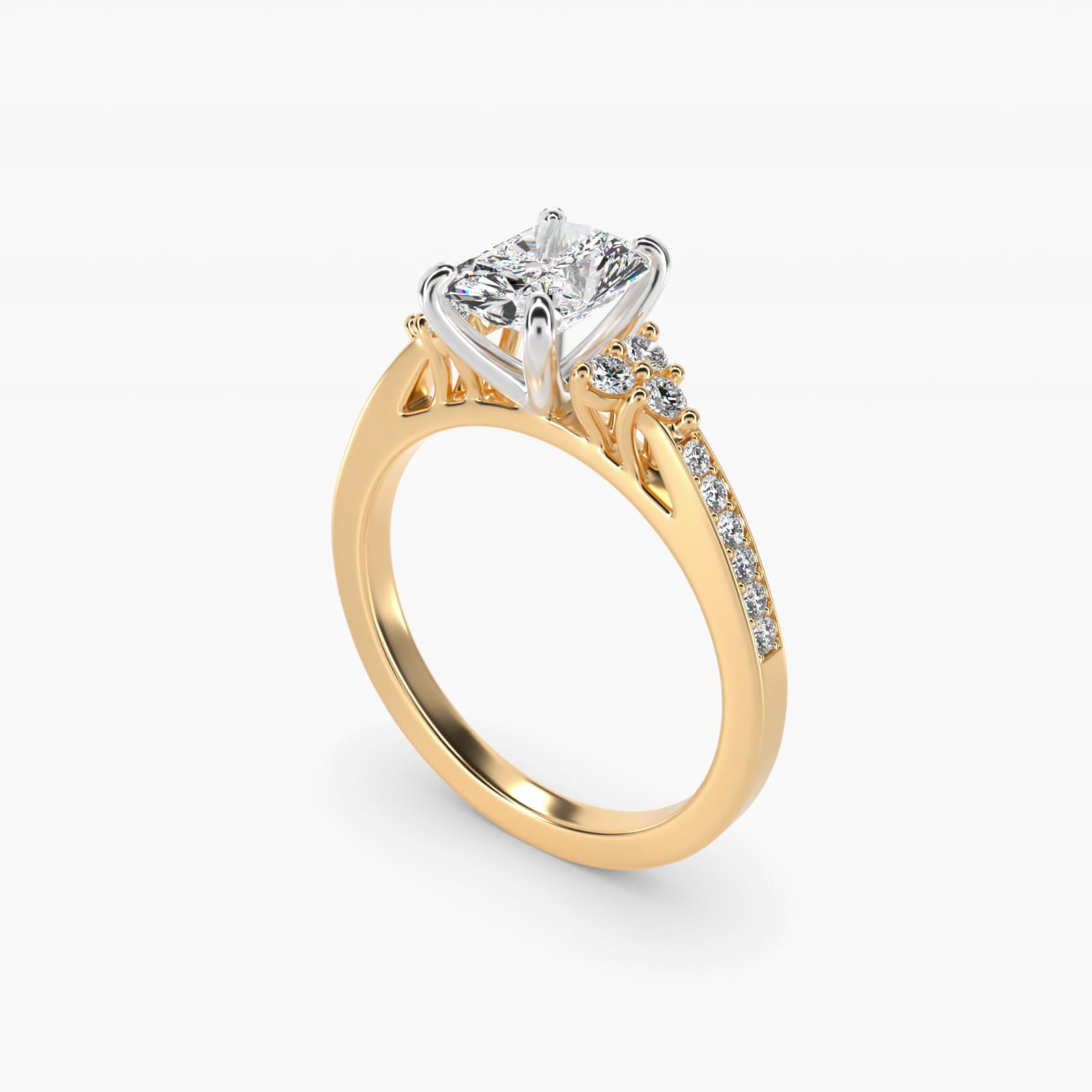 PavŽ Trio Side Stone Diamond Engagement Ring In 14K Yellow Gold By James Allen - Radiant Center