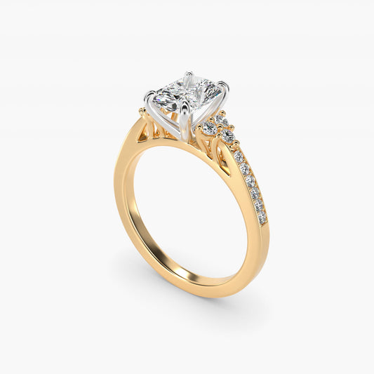 PavŽ Trio Side Stone Diamond Engagement Ring In 14K Yellow Gold By James Allen - Radiant Center