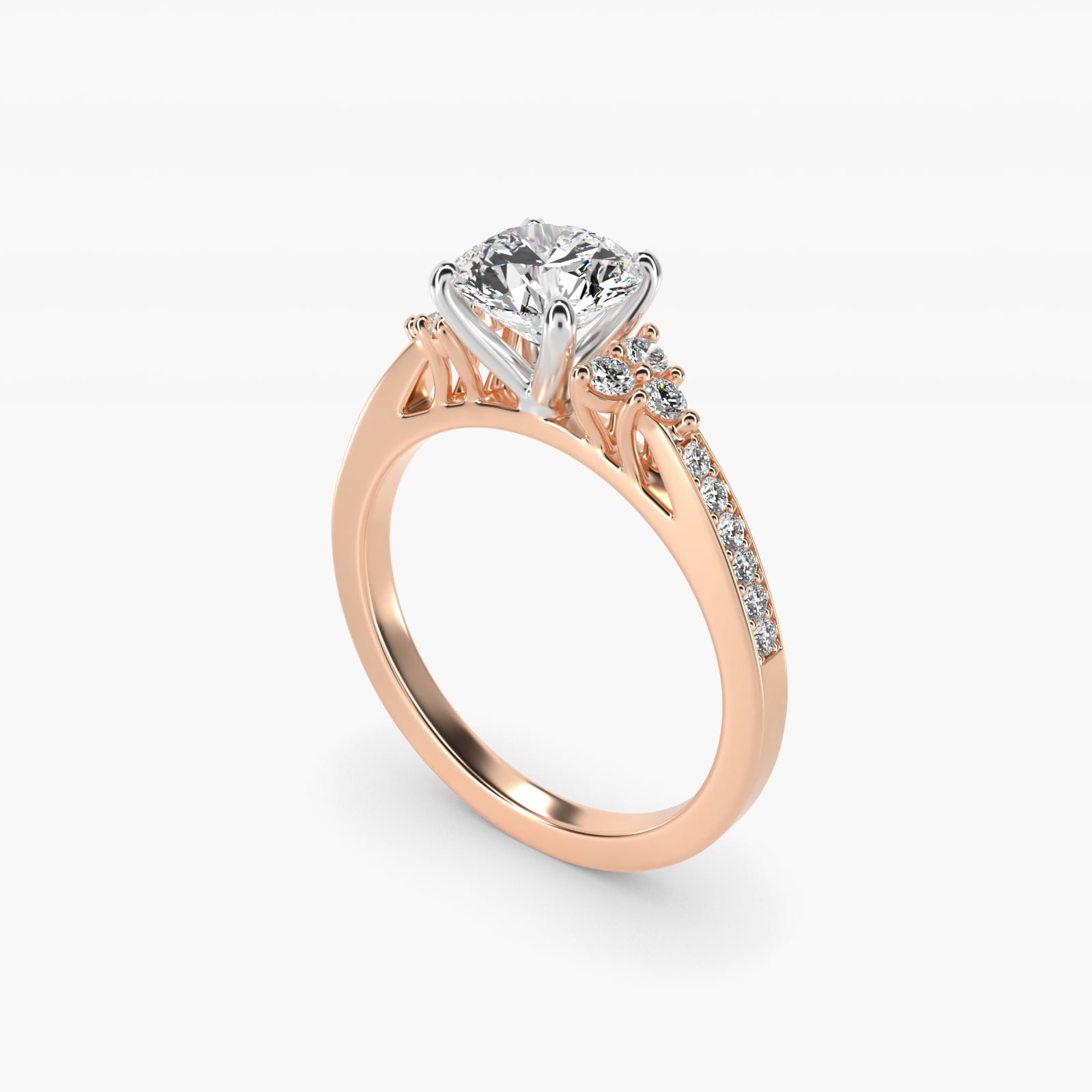 PavŽ Trio Side Stone Diamond Engagement Ring In 14K Rose Gold By James Allen - Round Center
