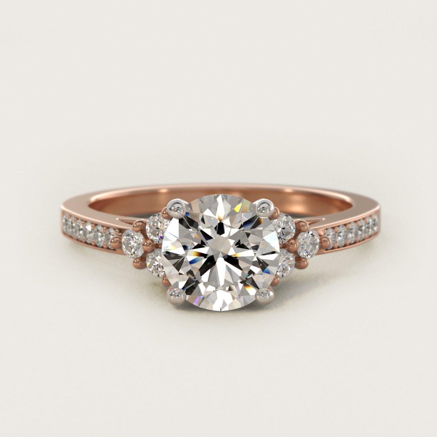 PavŽ Trio Side Stone Diamond Engagement Ring In 14K Rose Gold By James Allen - Round Center