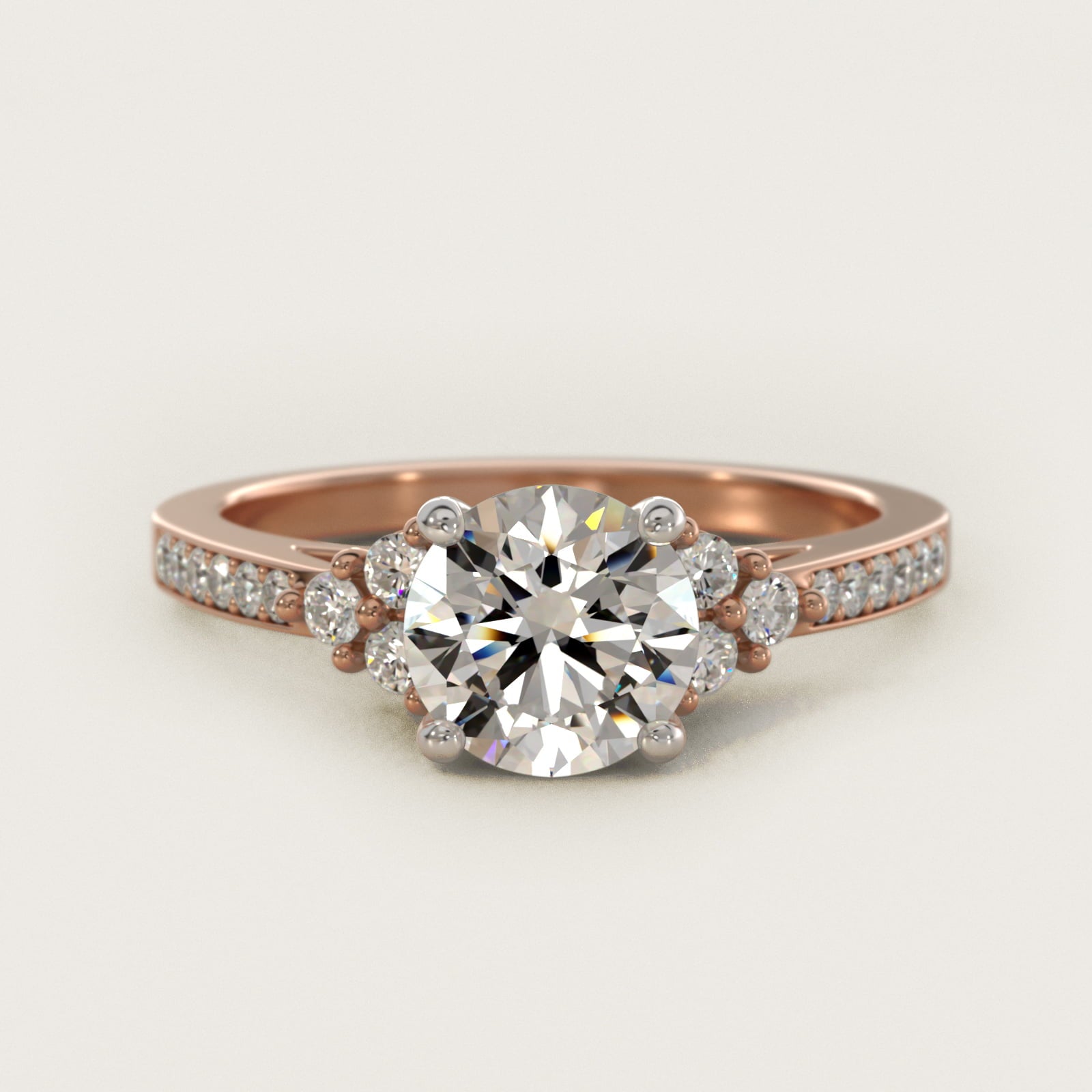 PavŽ Trio Side Stone Diamond Engagement Ring In 14K Rose Gold By James Allen - Round Center