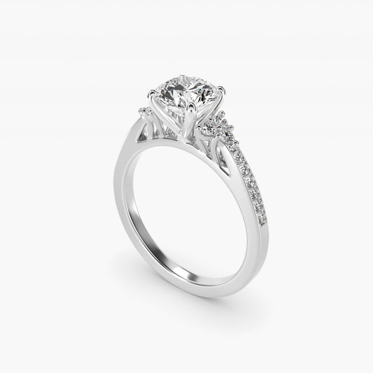 PavŽ Trio Side Stone Diamond Engagement Ring In 18k White Gold By James Allen - Round Center