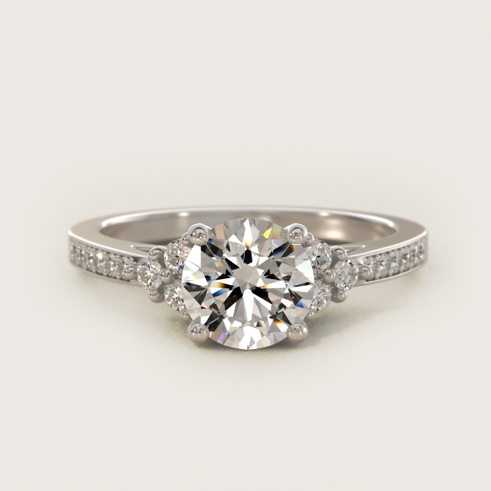 PavŽ Trio Side Stone Diamond Engagement Ring In 14K White Gold By James Allen - Round Center