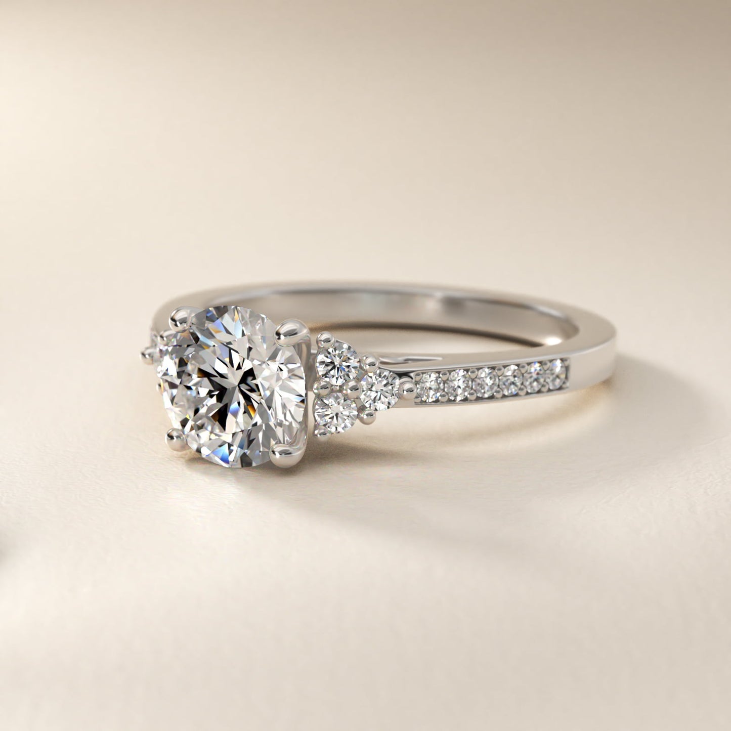 PavŽ Trio Side Stone Diamond Engagement Ring In 18k White Gold By James Allen - Round Center