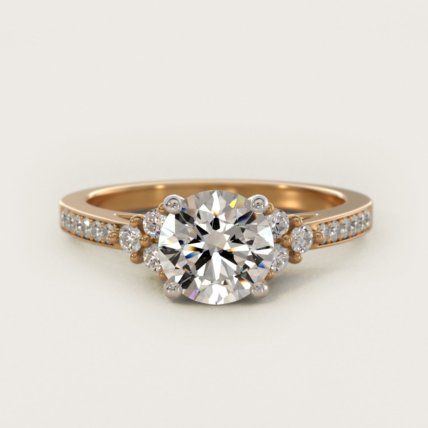 PavŽ Trio Side Stone Diamond Engagement Ring In 18k Yellow Gold By James Allen - Round Center