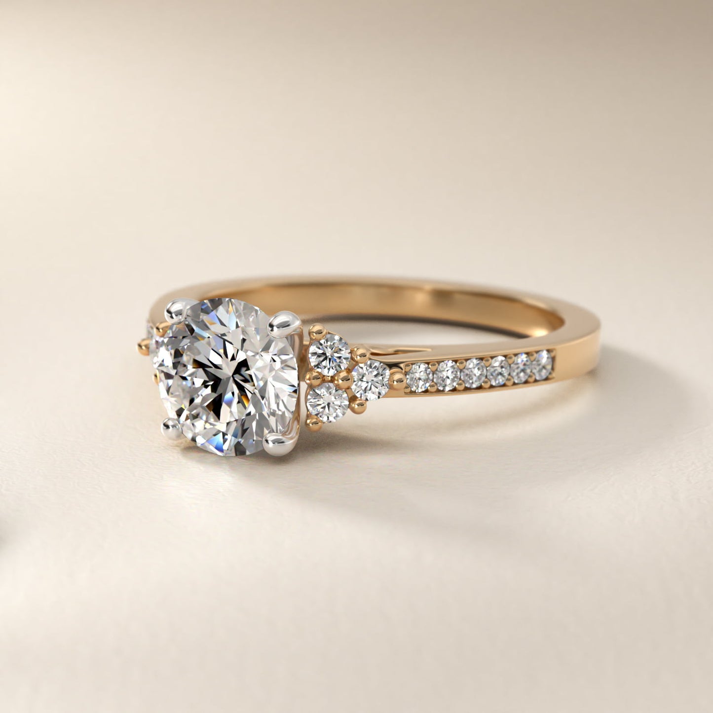 PavŽ Trio Side Stone Diamond Engagement Ring In 18k Yellow Gold By James Allen - Round Center