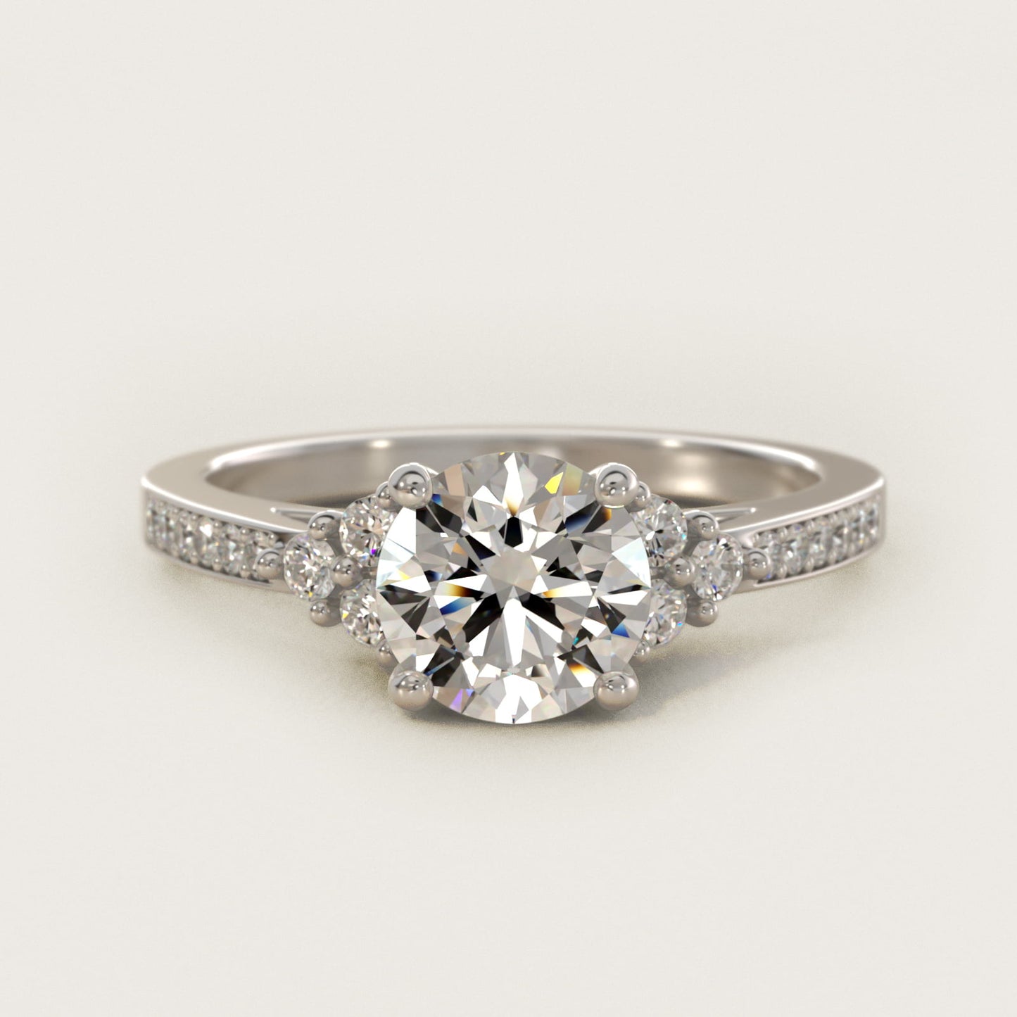 PavŽ Trio Side Stone Diamond Engagement Ring In Platinum By James Allen - Round Center