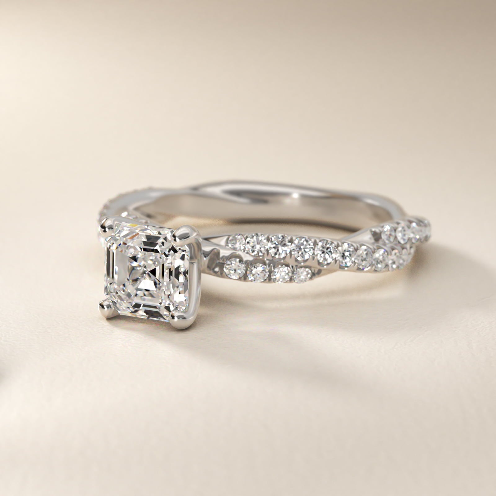 Pav? Twist Diamond Engagement Ring In 18k White Gold By James Allen - Asscher Center