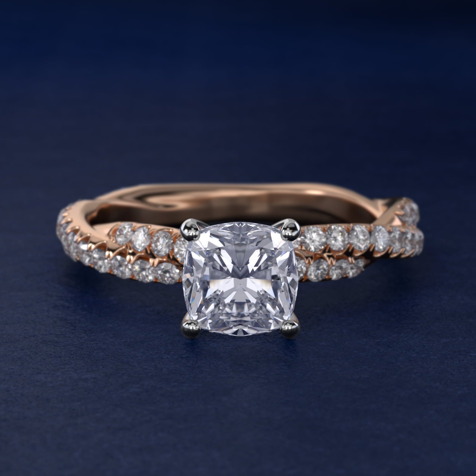 PavŽ Twist Diamond Engagement Ring In 14K Rose Gold By James Allen - Cushion Center