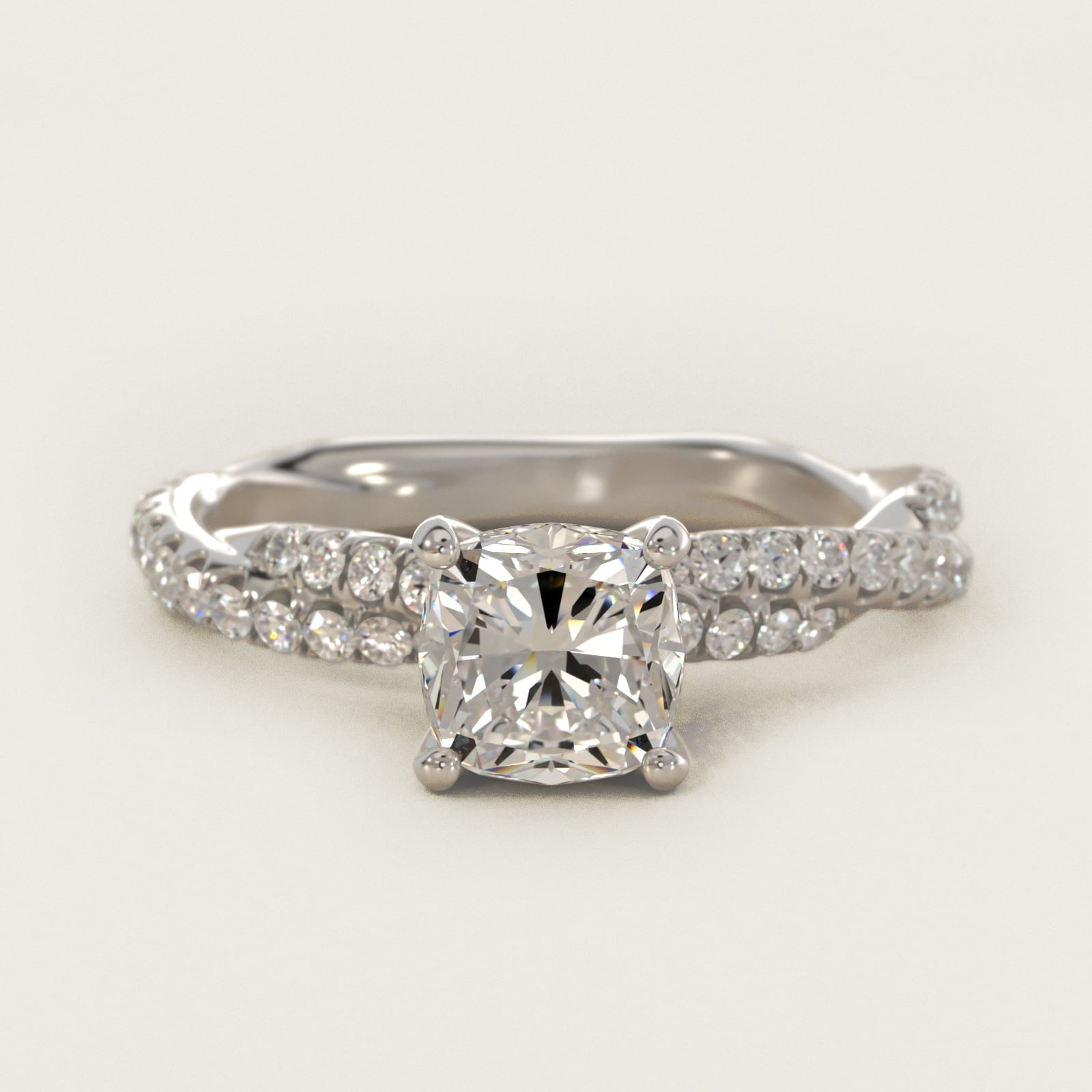 PavŽ Twist Diamond Engagement Ring In 14K White Gold By James Allen - Cushion Center