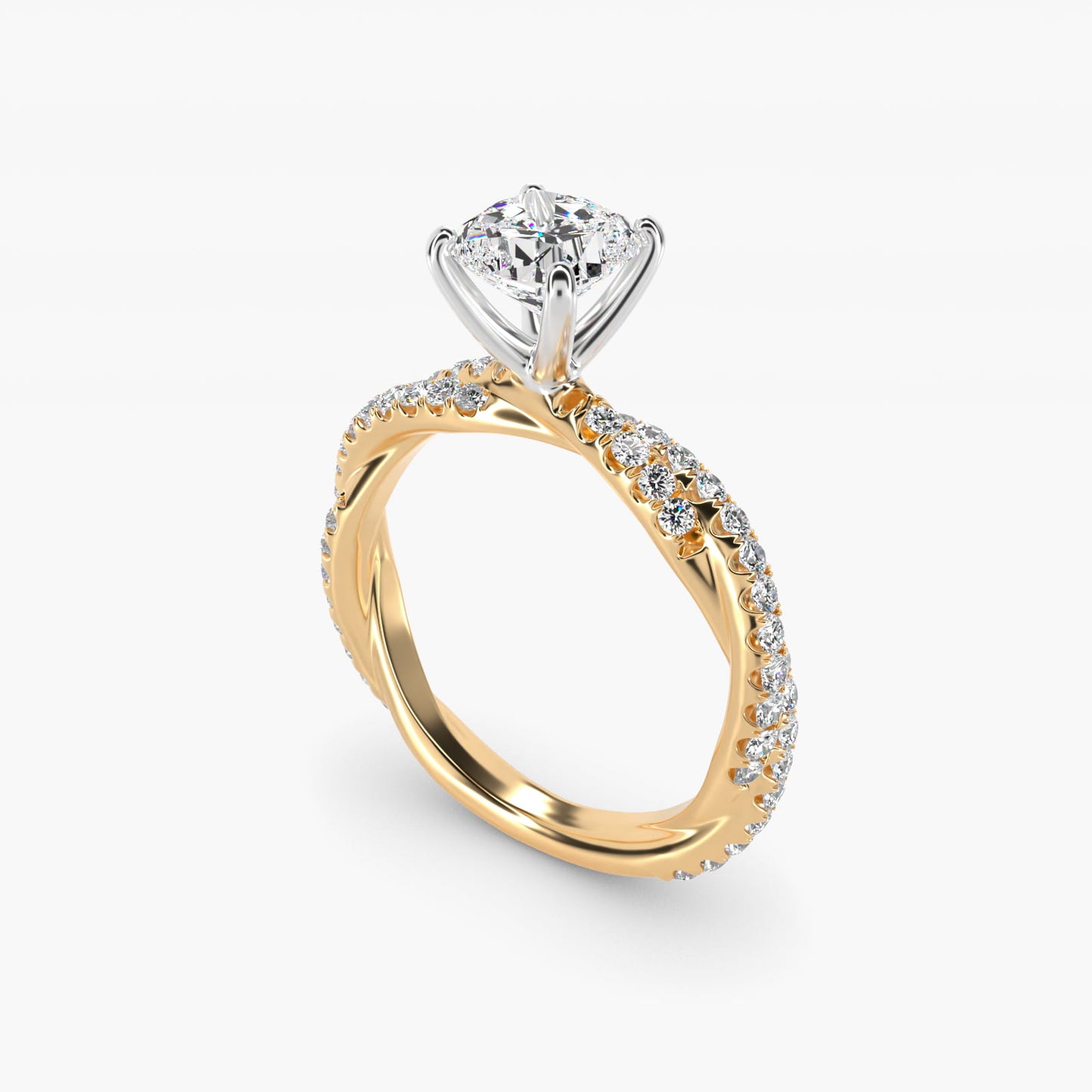 Pav? Twist Diamond Engagement Ring In 18k Yellow Gold By James Allen - Cushion Center