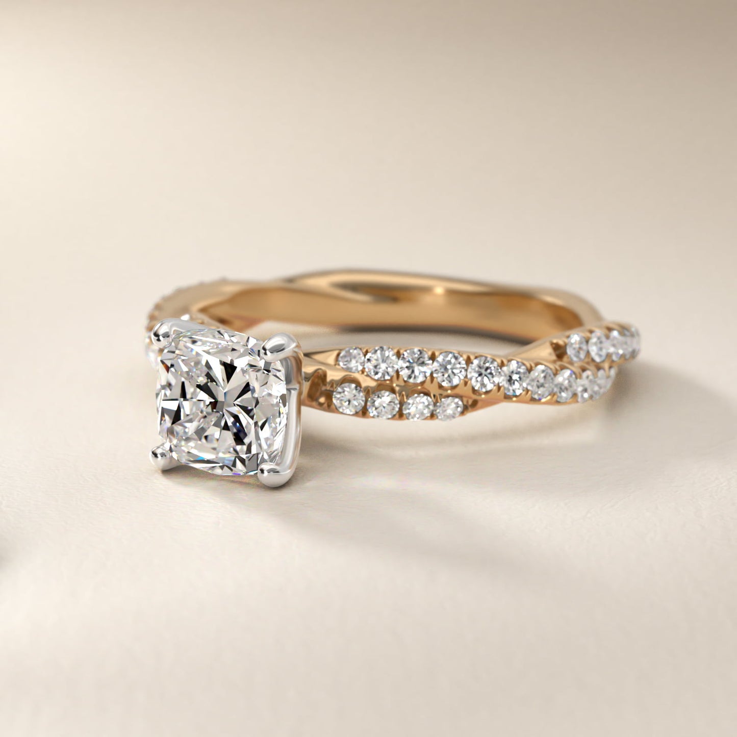 Pav? Twist Diamond Engagement Ring In 18k Yellow Gold By James Allen - Cushion Center