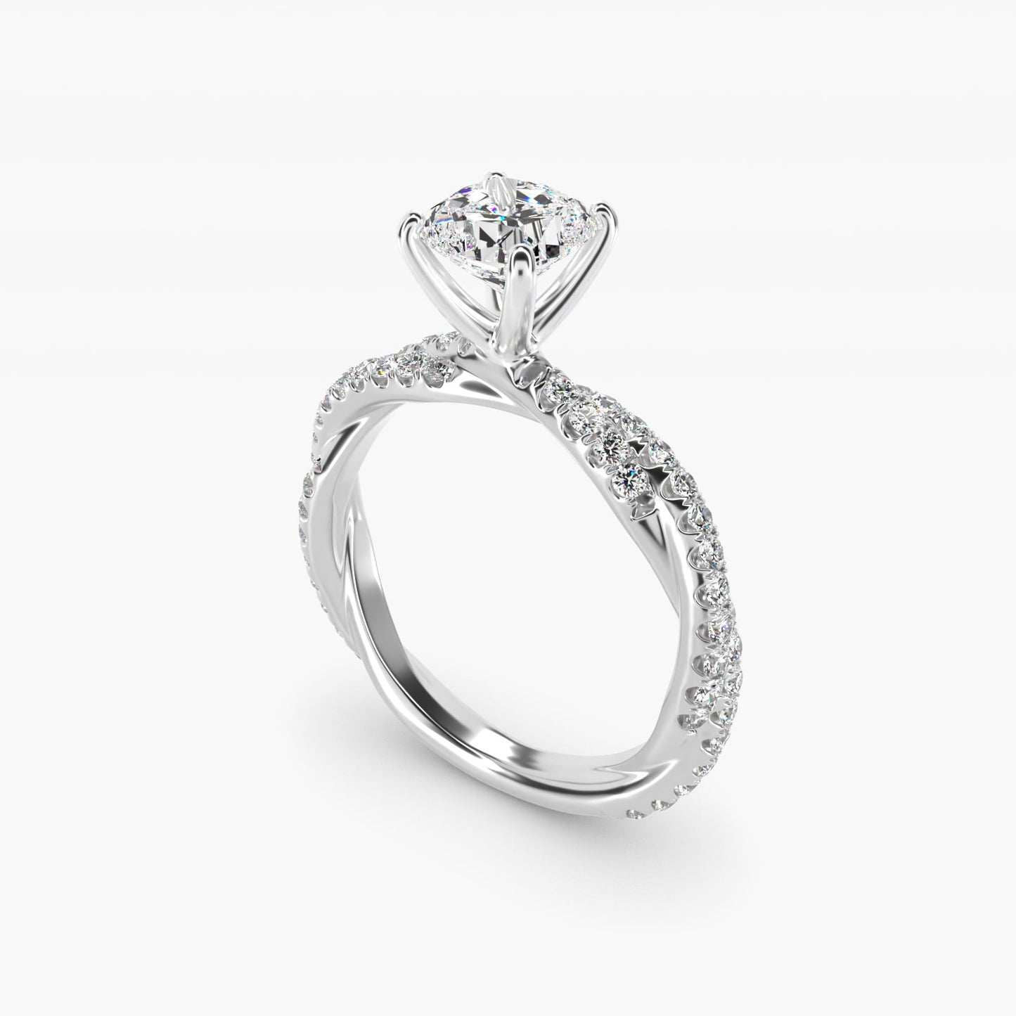 Pav? Twist Diamond Engagement Ring In Platinum By James Allen - Cushion Center