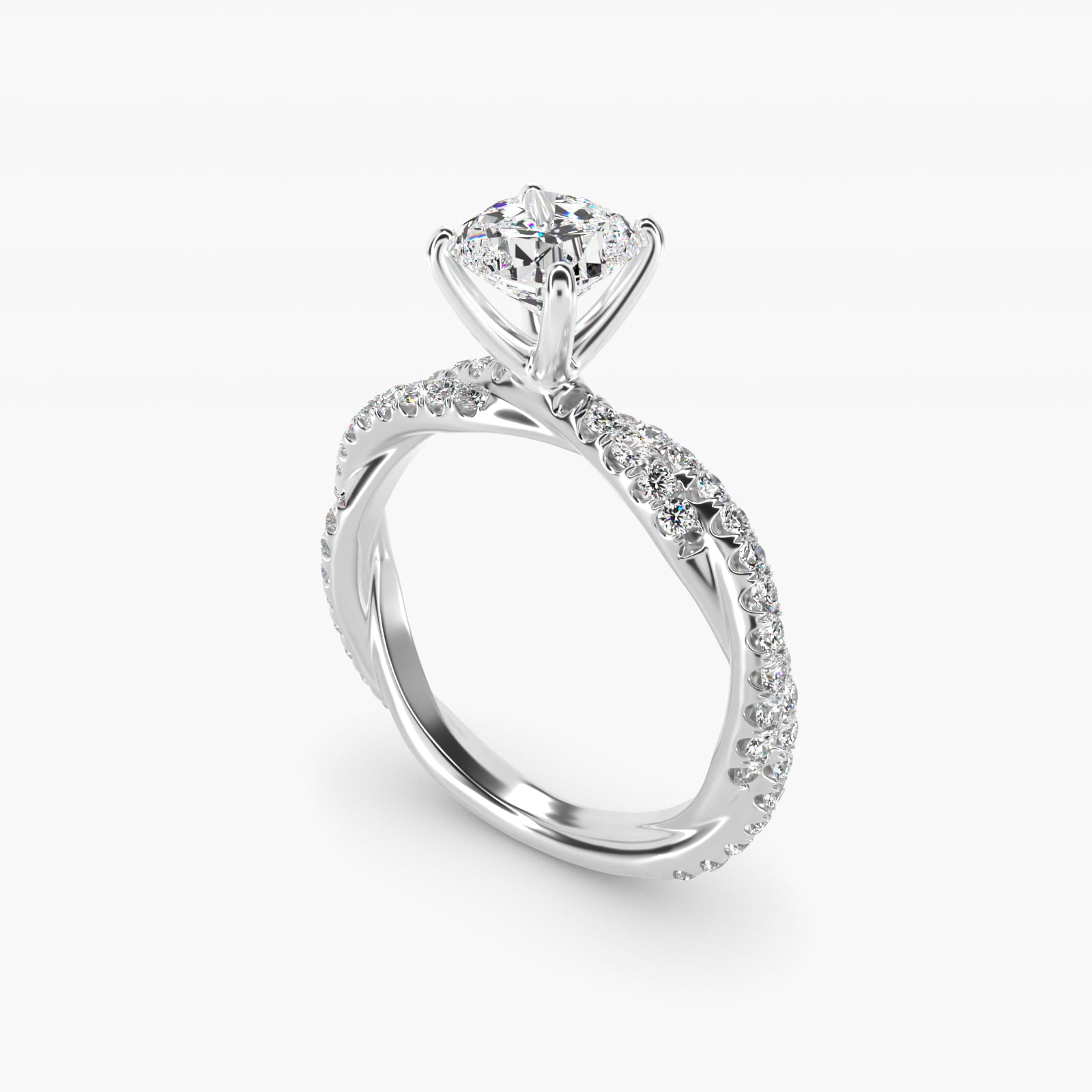 Pav? Twist Diamond Engagement Ring In Platinum By James Allen - Cushion Center