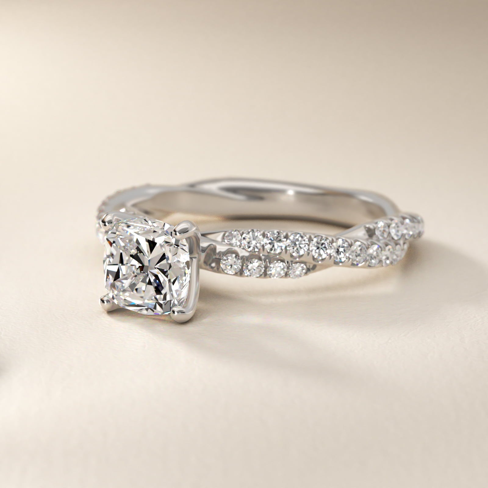 Pav? Twist Diamond Engagement Ring In Platinum By James Allen - Cushion Center
