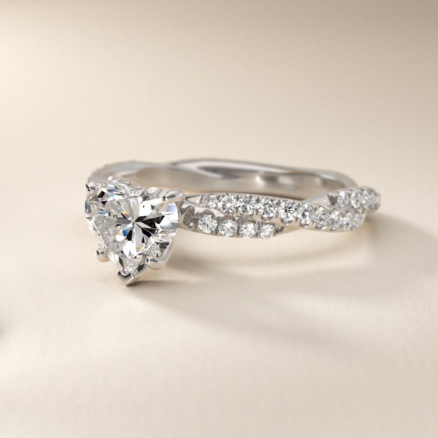 Pav? Twist Diamond Engagement Ring In 18k White Gold By James Allen - Heart Center