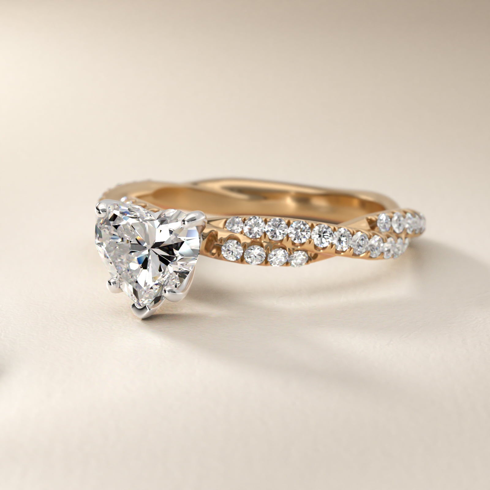 PavŽ Twist Diamond Engagement Ring In 14K Yellow Gold By James Allen - Heart Center