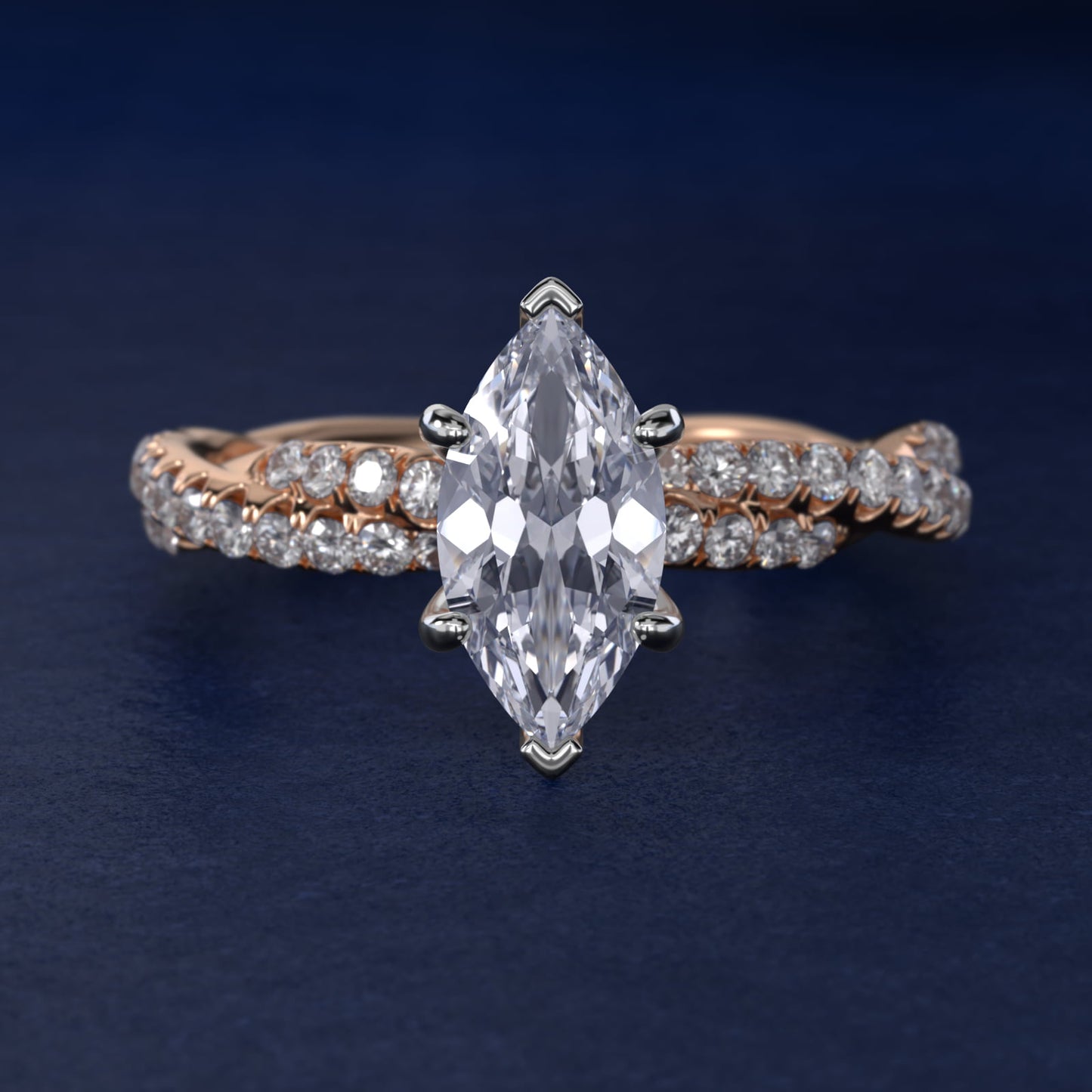 Pav? Twist Diamond Engagement Ring In 18k Rose Gold By James Allen - Marquise Center