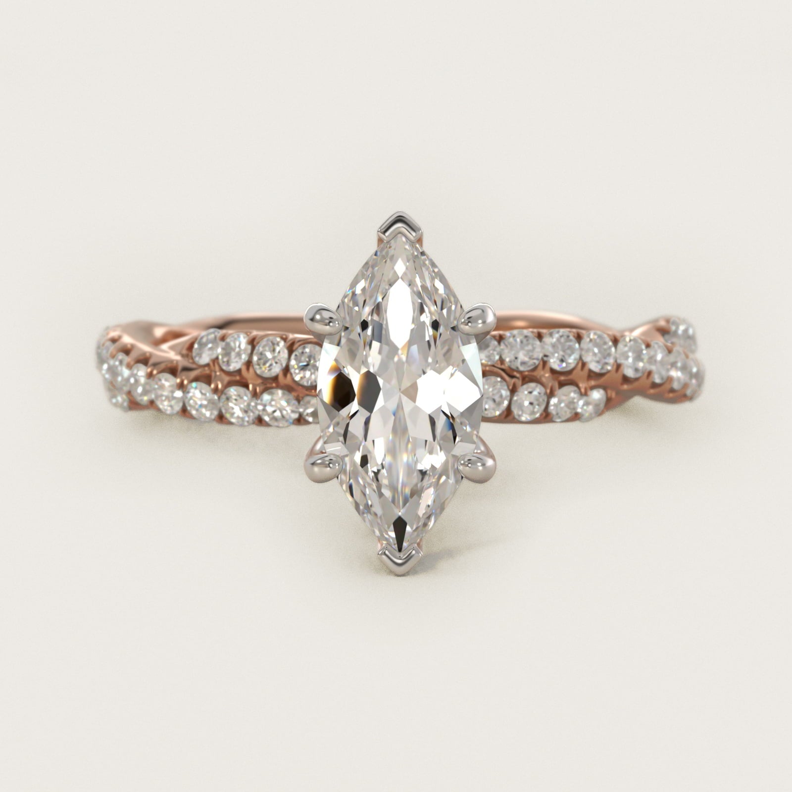 Pav? Twist Diamond Engagement Ring In 18k Rose Gold By James Allen - Marquise Center