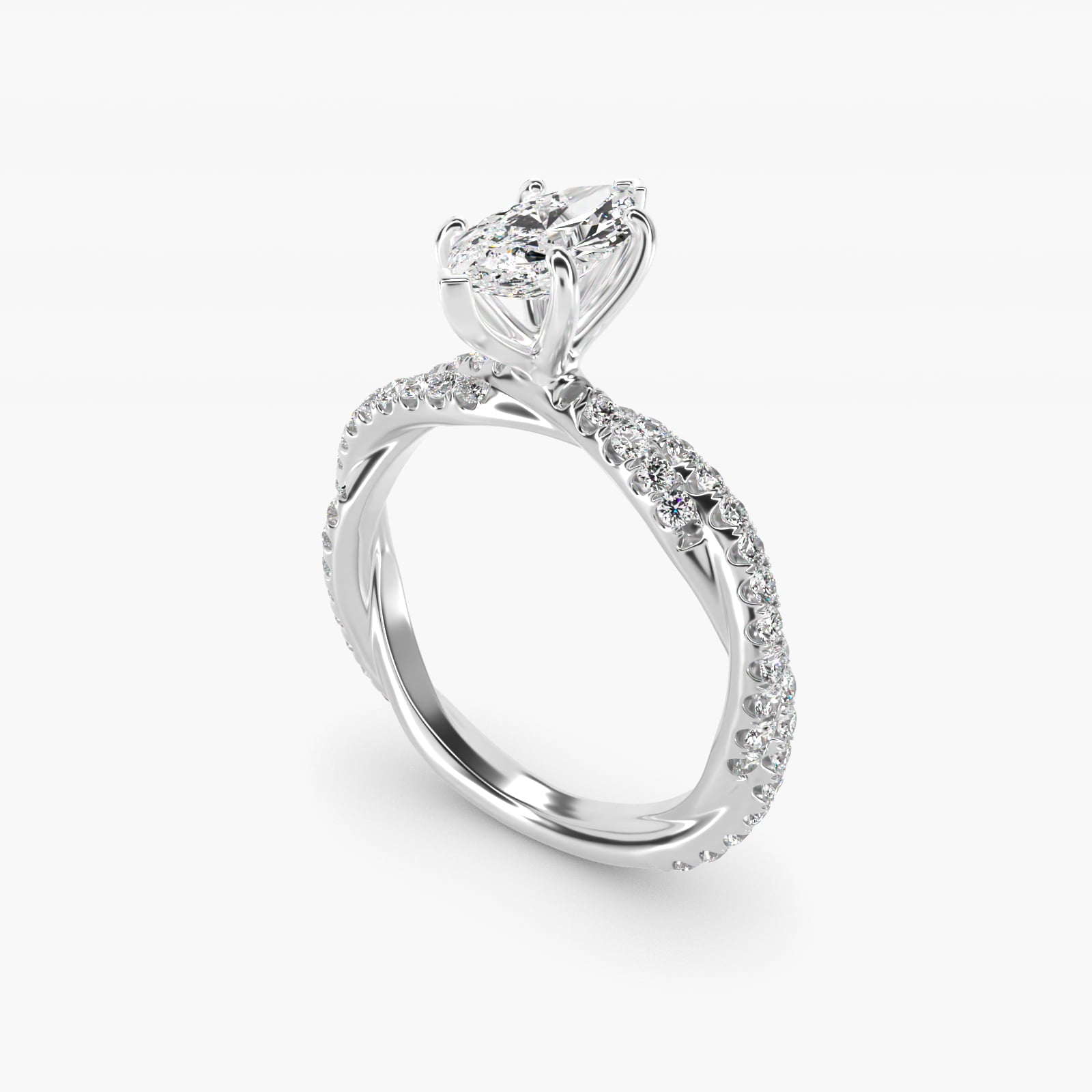 PavŽ Twist Diamond Engagement Ring In 14K White Gold By James Allen - Marquise Center