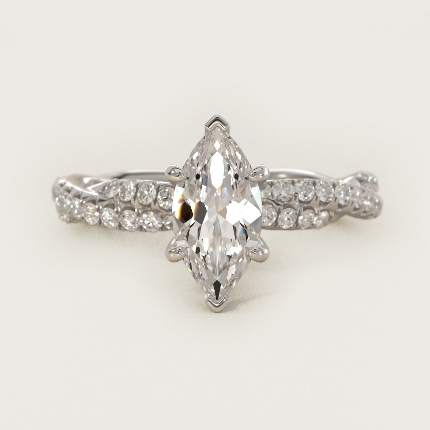 Pav? Twist Diamond Engagement Ring In 18k White Gold By James Allen - Marquise Center