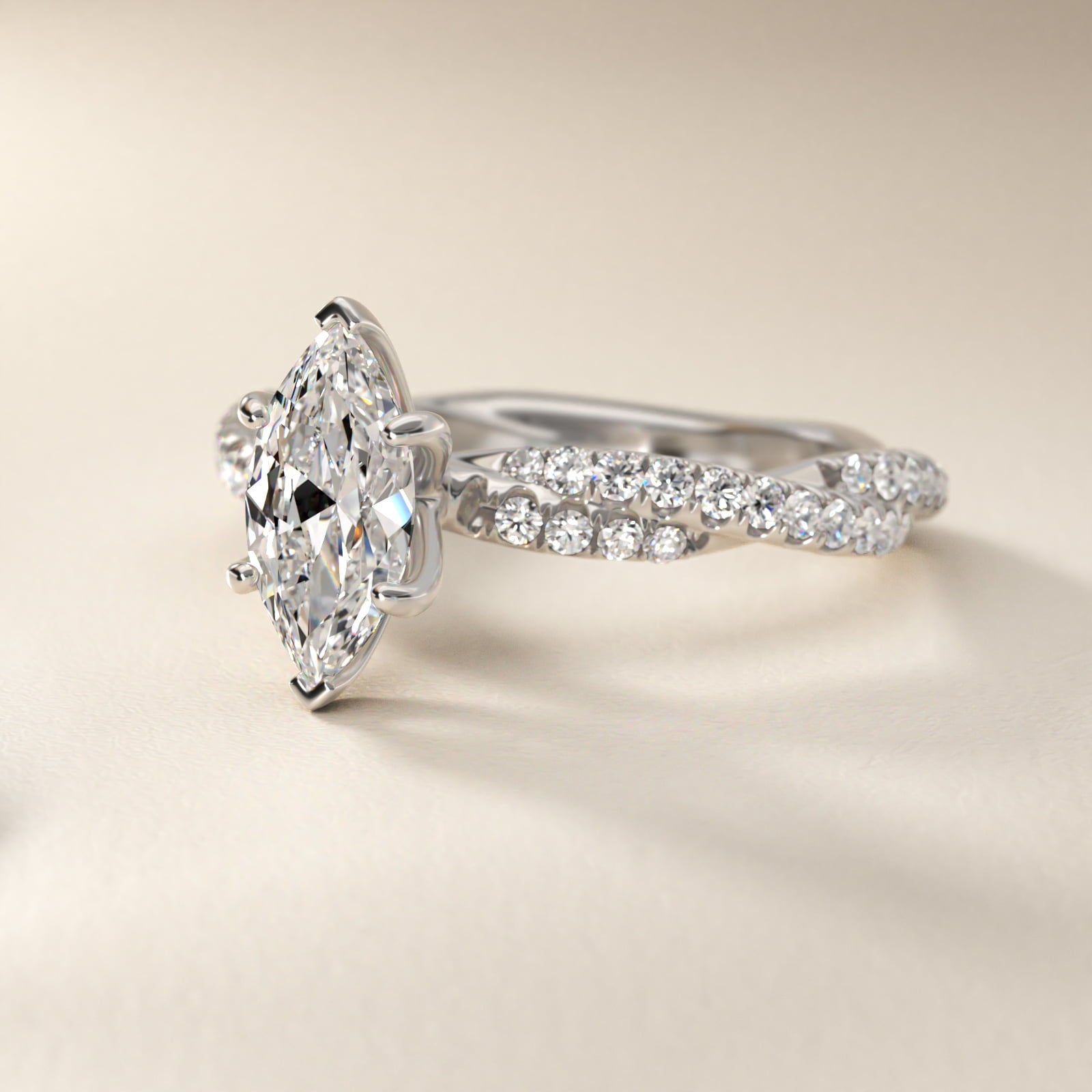 PavŽ Twist Diamond Engagement Ring In 14K White Gold By James Allen - Marquise Center