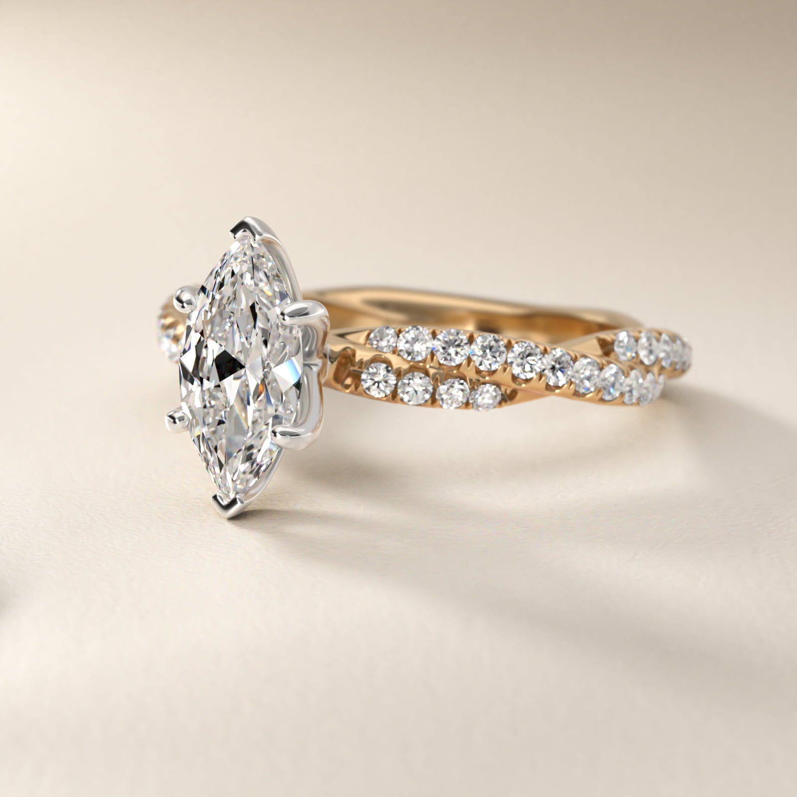 PavŽ Twist Diamond Engagement Ring In 14K Yellow Gold By James Allen - Marquise Center