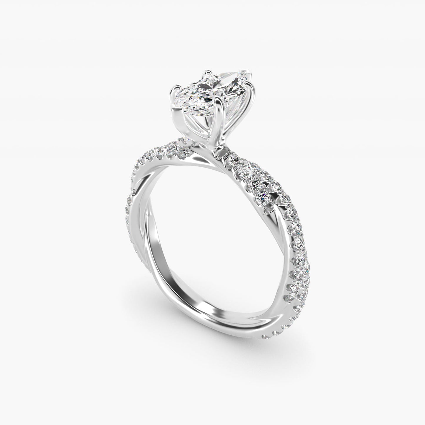 Pav? Twist Diamond Engagement Ring In Platinum By James Allen - Marquise Center