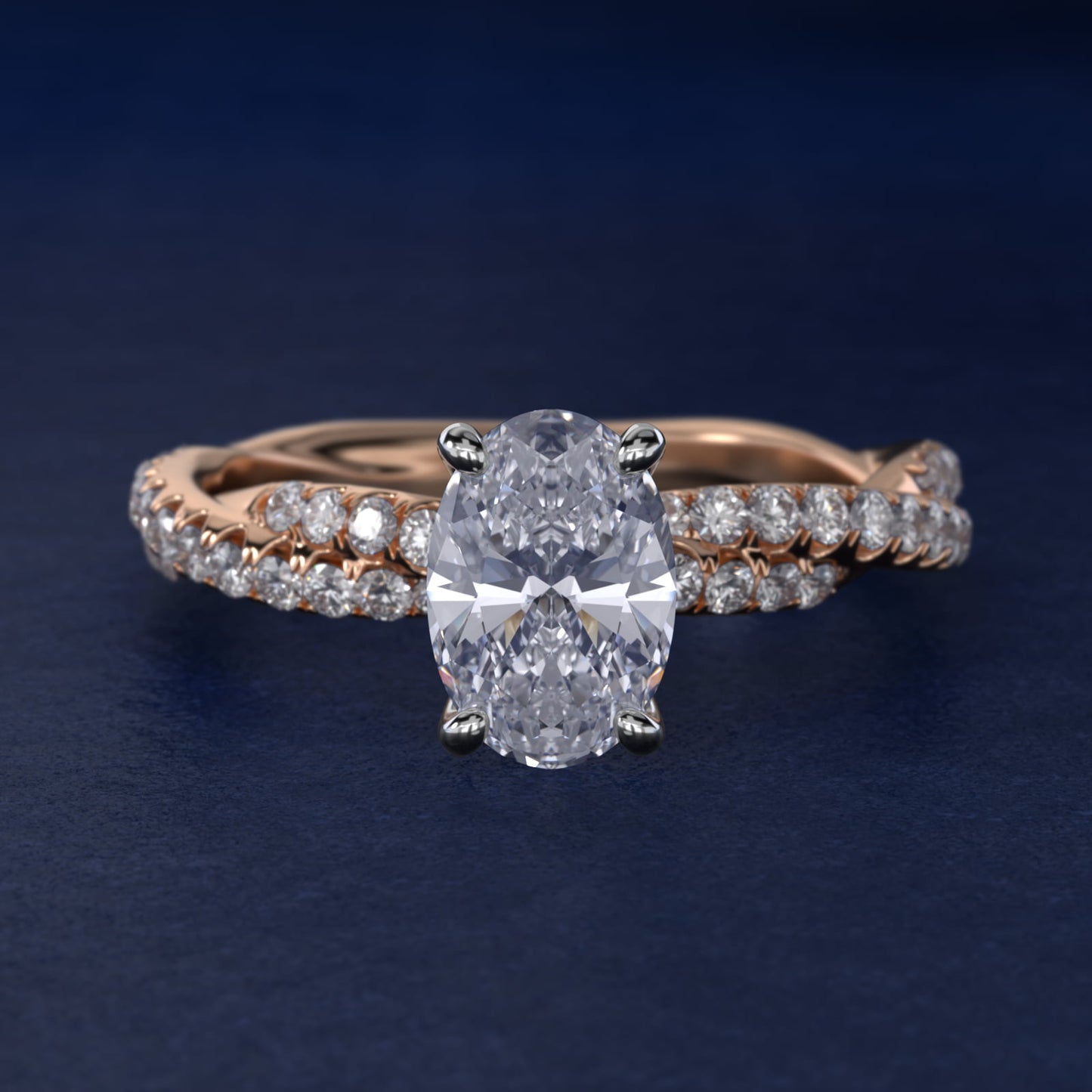 PavŽ Twist Diamond Engagement Ring In 14K Rose Gold By James Allen - Oval Center
