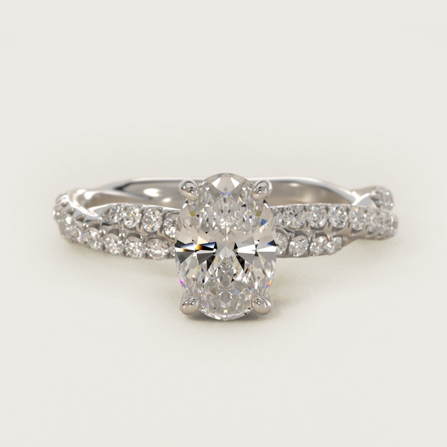 PavŽ Twist Diamond Engagement Ring In 14K White Gold By James Allen - Oval Center