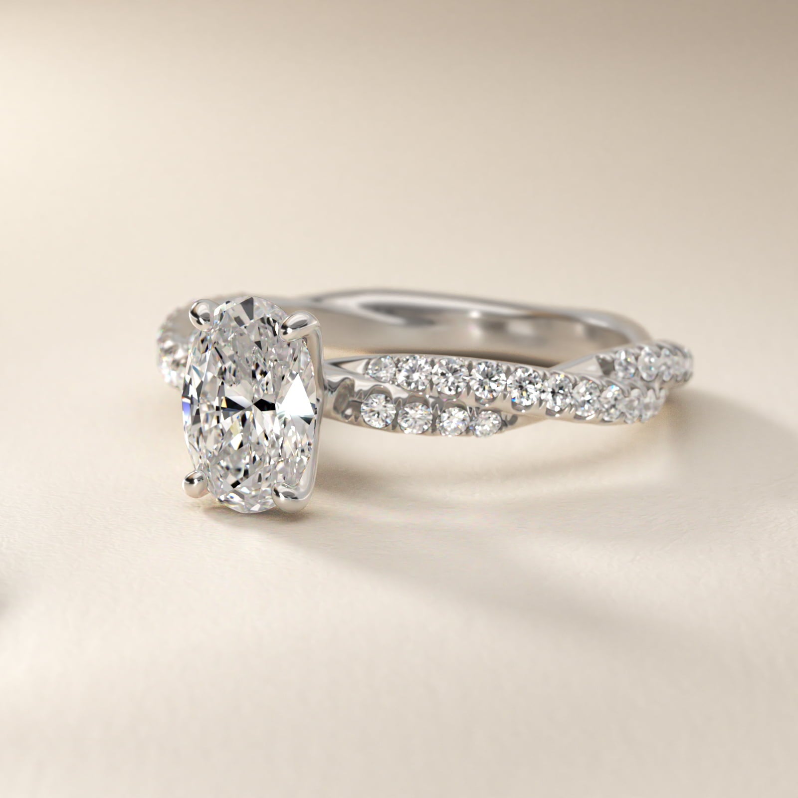 Pav? Twist Diamond Engagement Ring In 18k White Gold By James Allen - Oval Center