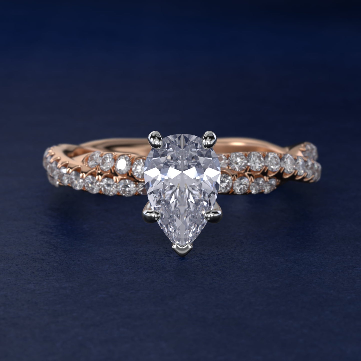 PavŽ Twist Diamond Engagement Ring In 14K Rose Gold By James Allen - Pear Center