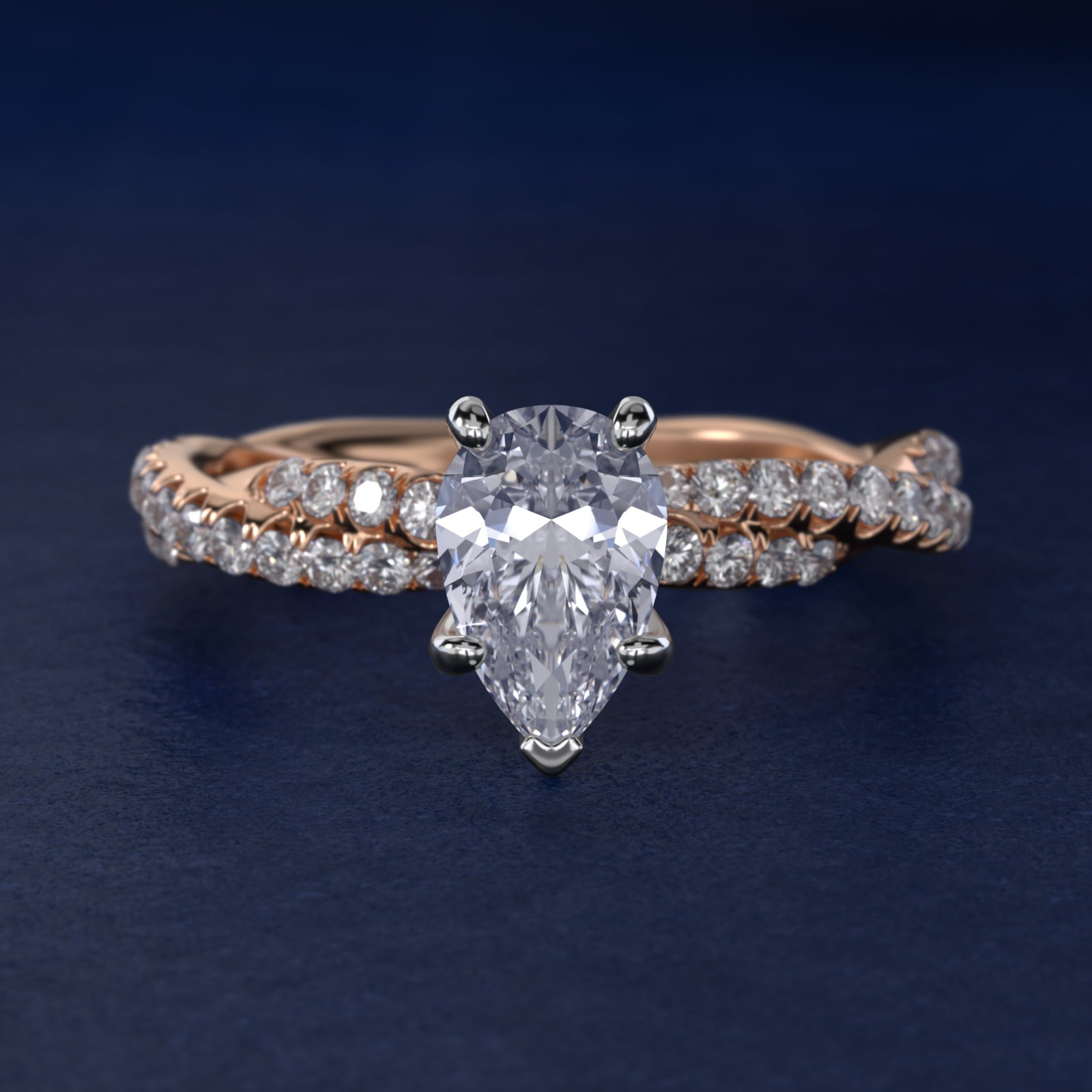 PavŽ Twist Diamond Engagement Ring In 14K Rose Gold By James Allen - Pear Center