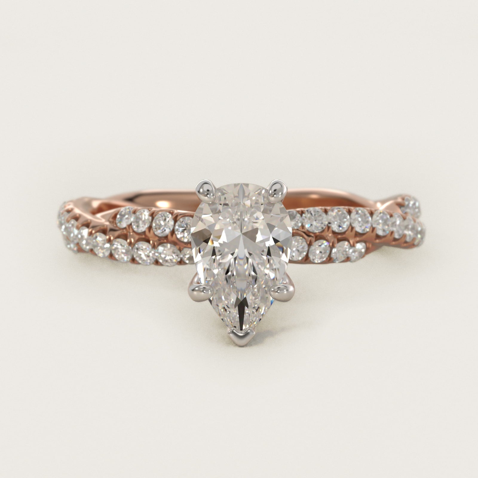 PavŽ Twist Diamond Engagement Ring In 14K Rose Gold By James Allen - Pear Center