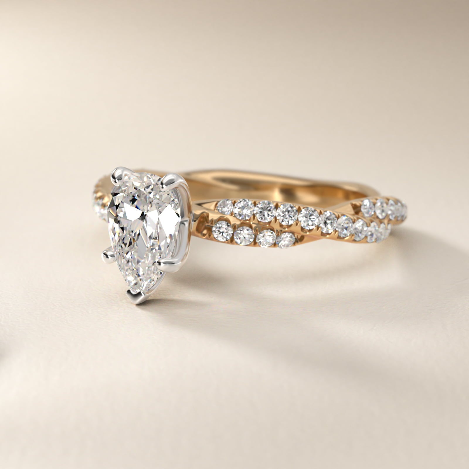 PavŽ Twist Diamond Engagement Ring In 14K Yellow Gold By James Allen - Pear Center