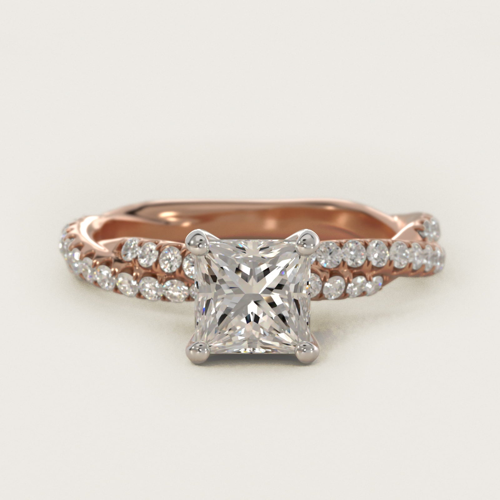 Pav? Twist Diamond Engagement Ring In 18k Rose Gold By James Allen - Princess Center