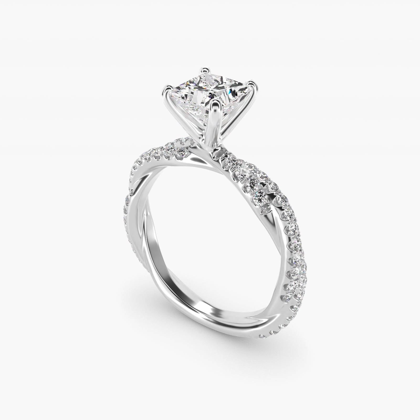 Pav? Twist Diamond Engagement Ring In 18k White Gold By James Allen - Princess Center