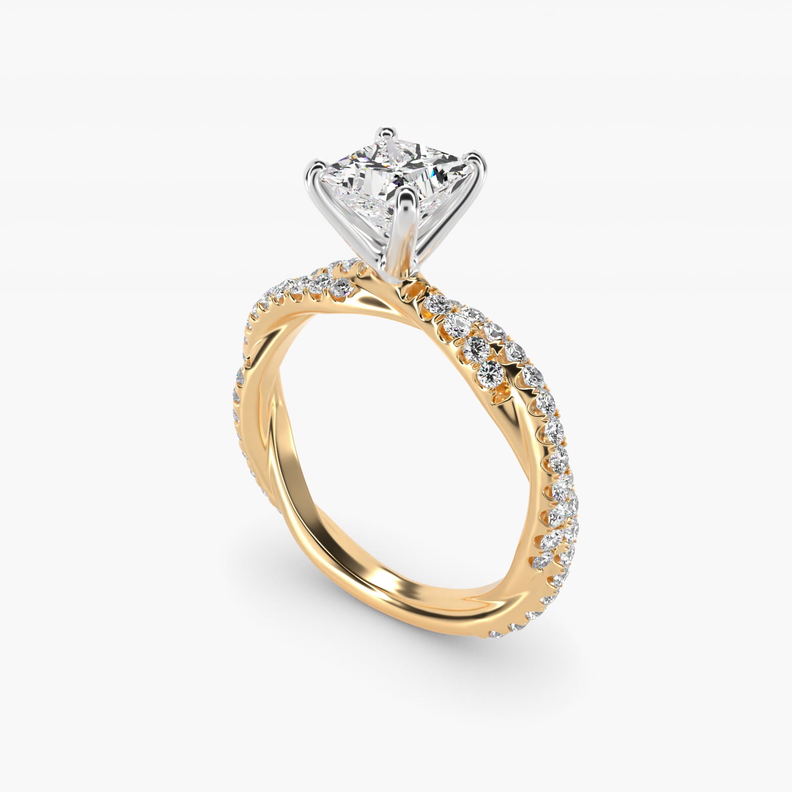 PavŽ Twist Diamond Engagement Ring In 14K Yellow Gold By James Allen - Princess Center