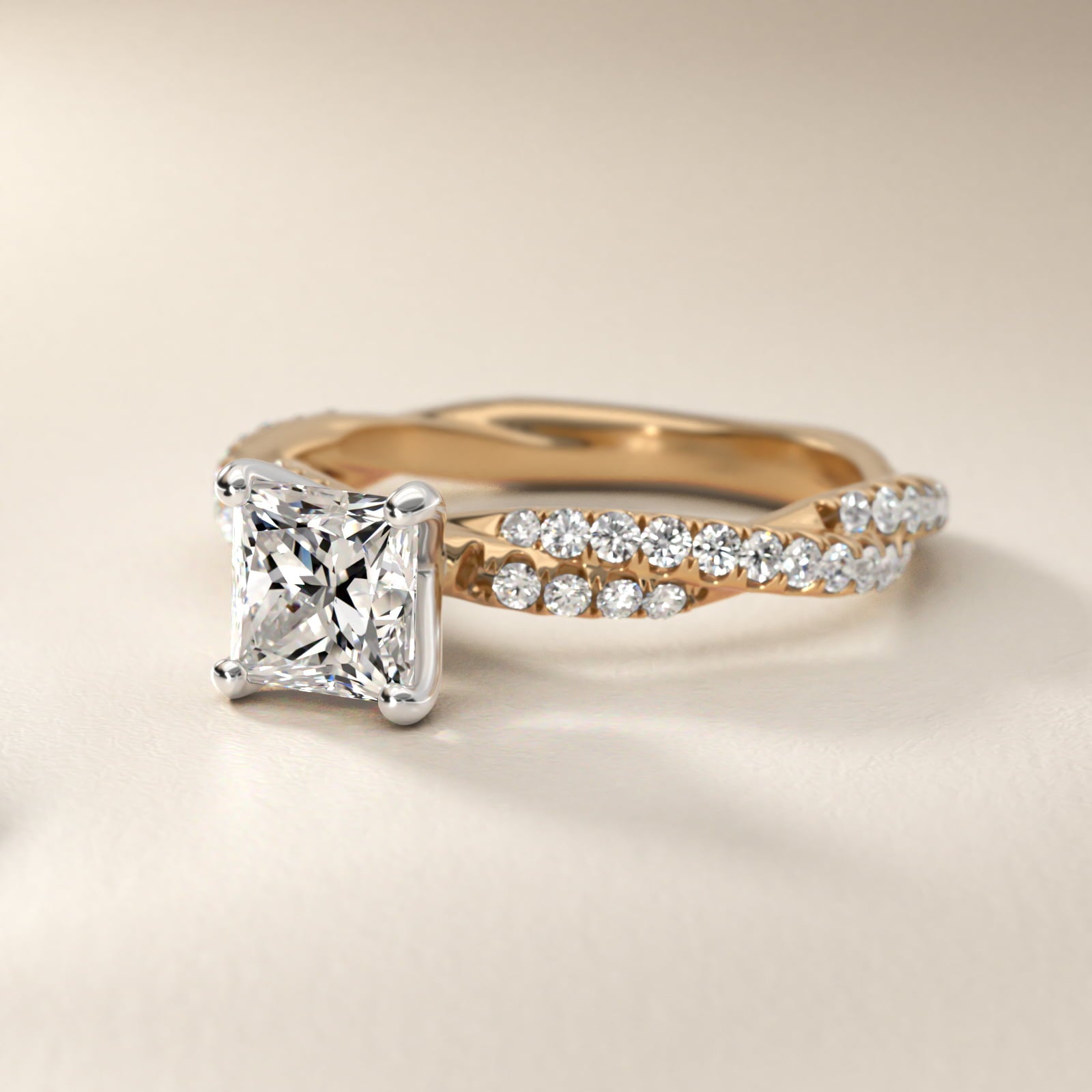 Pav? Twist Diamond Engagement Ring In 18k Yellow Gold By James Allen - Princess Center