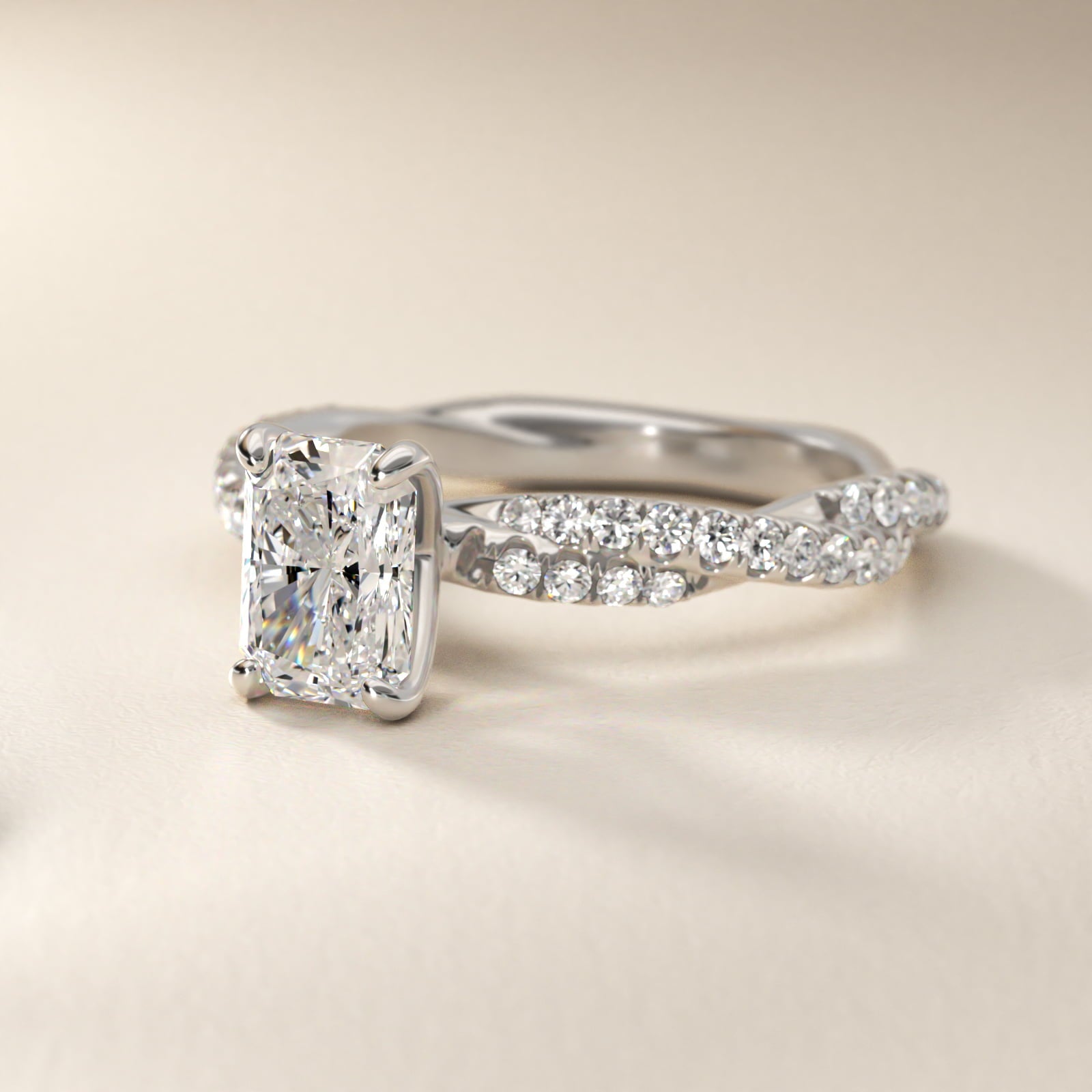PavŽ Twist Diamond Engagement Ring In 14K White Gold By James Allen - Radiant Center