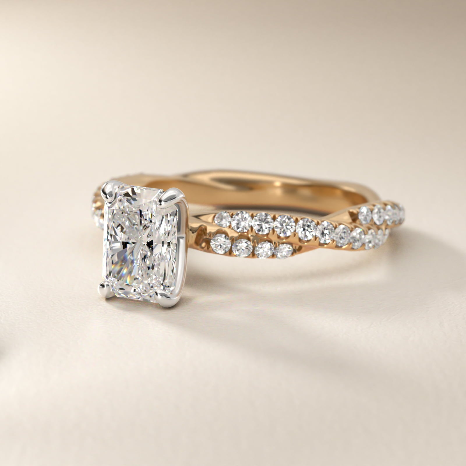 PavŽ Twist Diamond Engagement Ring In 14K Yellow Gold By James Allen - Radiant Center