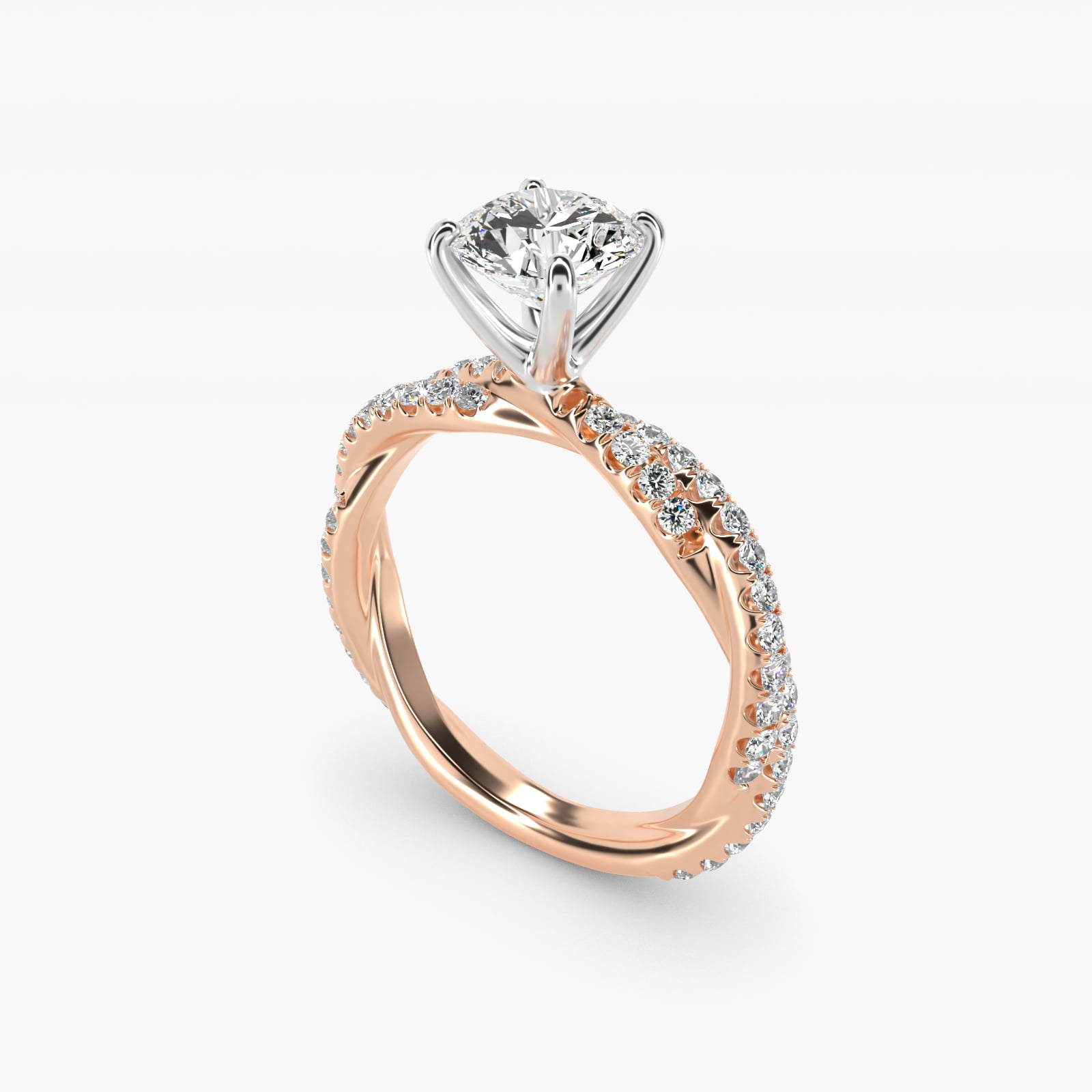 PavŽ Twist Diamond Engagement Ring In 14K Rose Gold By James Allen - Round Center