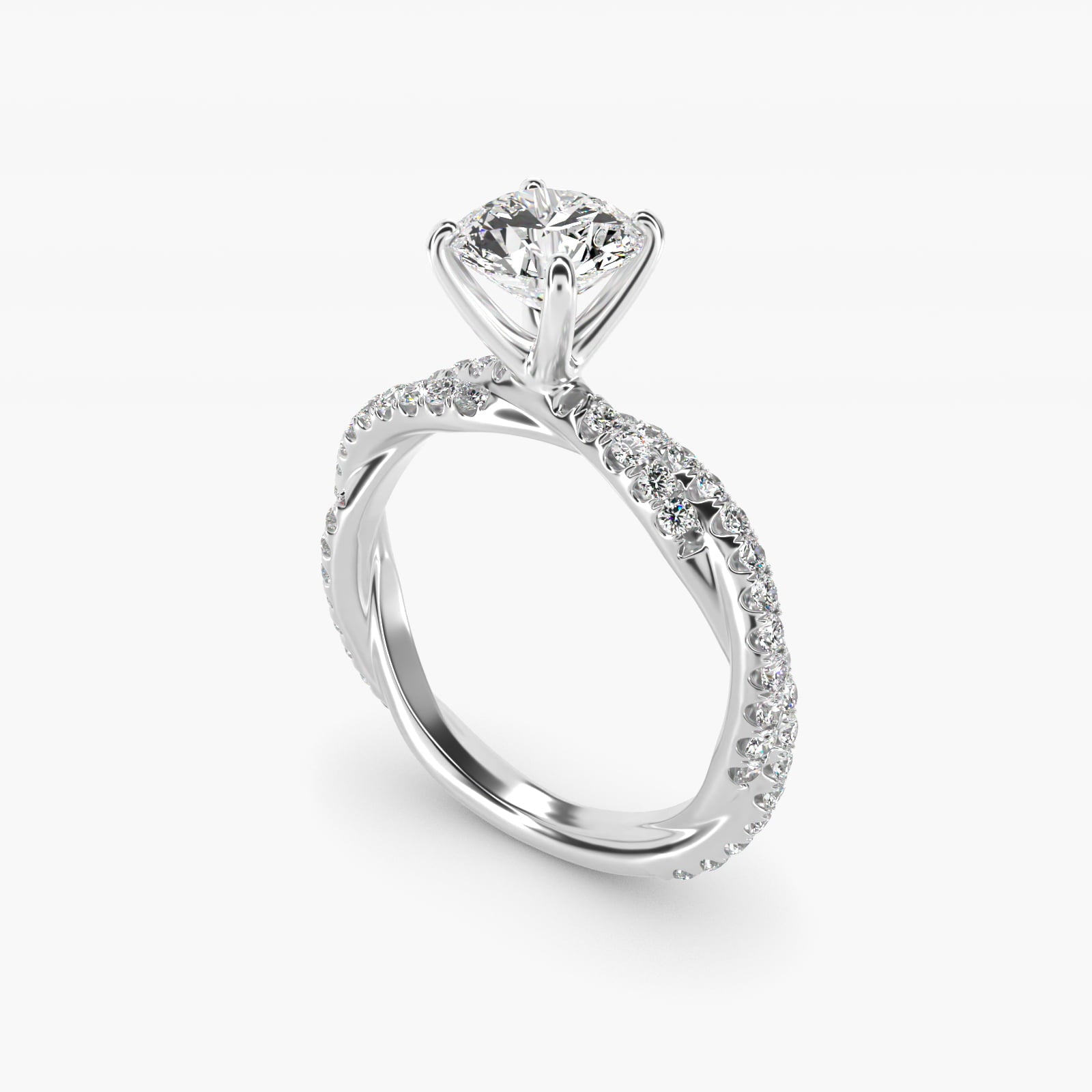 Pav? Twist Diamond Engagement Ring In 18k White Gold By James Allen - Round Center