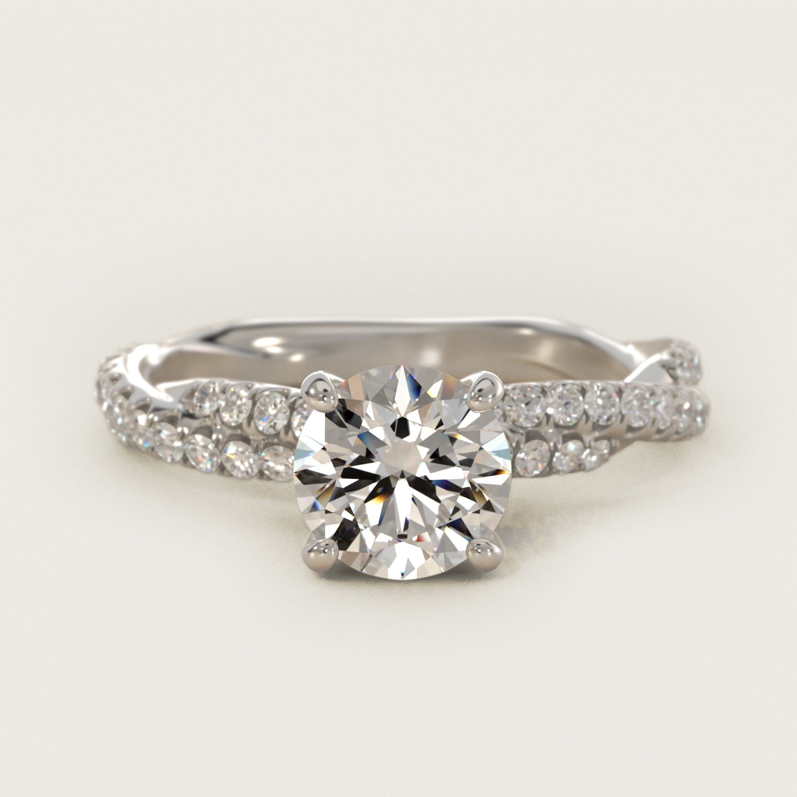Pav? Twist Diamond Engagement Ring In 18k White Gold By James Allen - Round Center