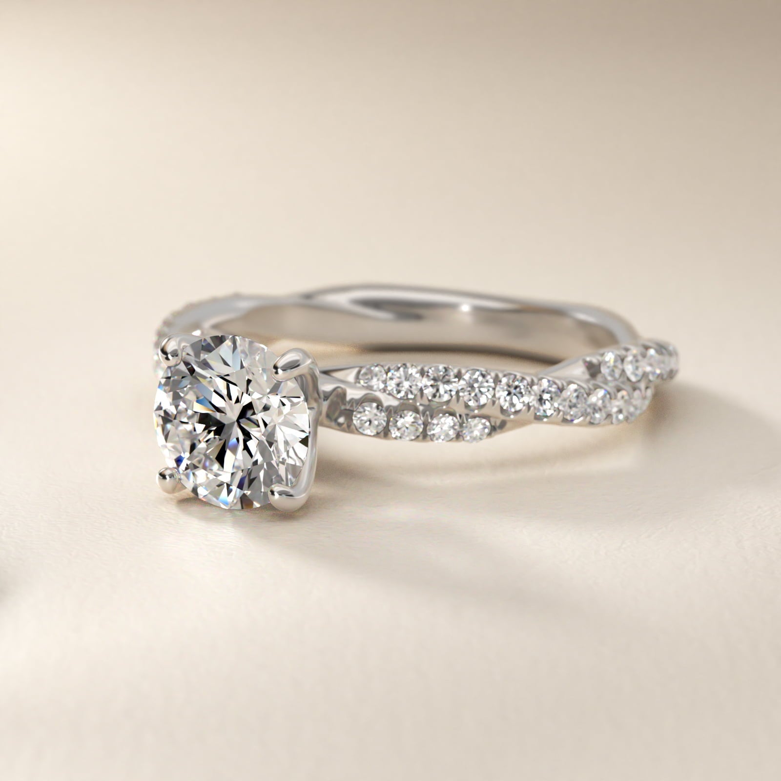 PavŽ Twist Diamond Engagement Ring In 14K White Gold By James Allen - Round Center