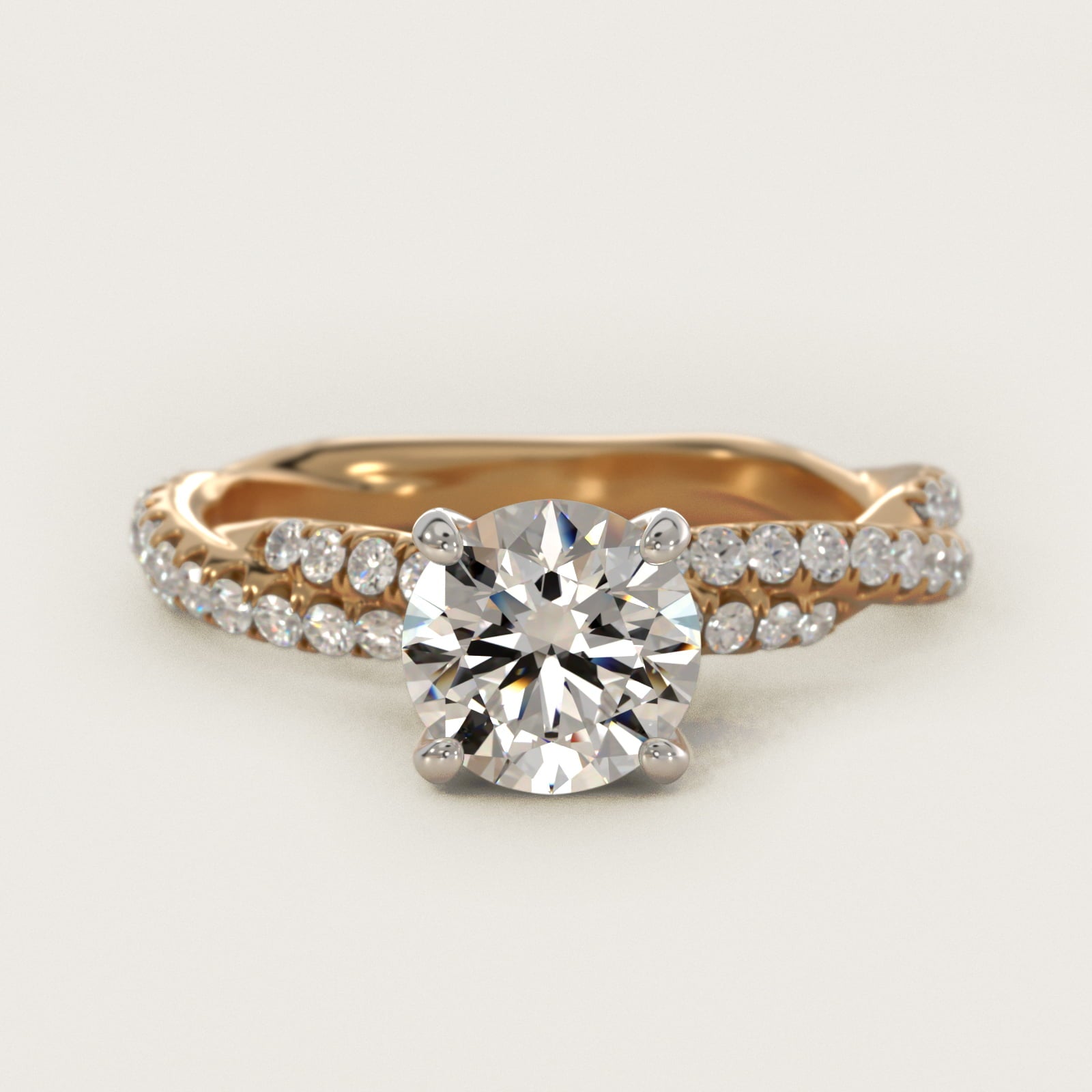 PavŽ Twist Diamond Engagement Ring In 14K Yellow Gold By James Allen - Round Center