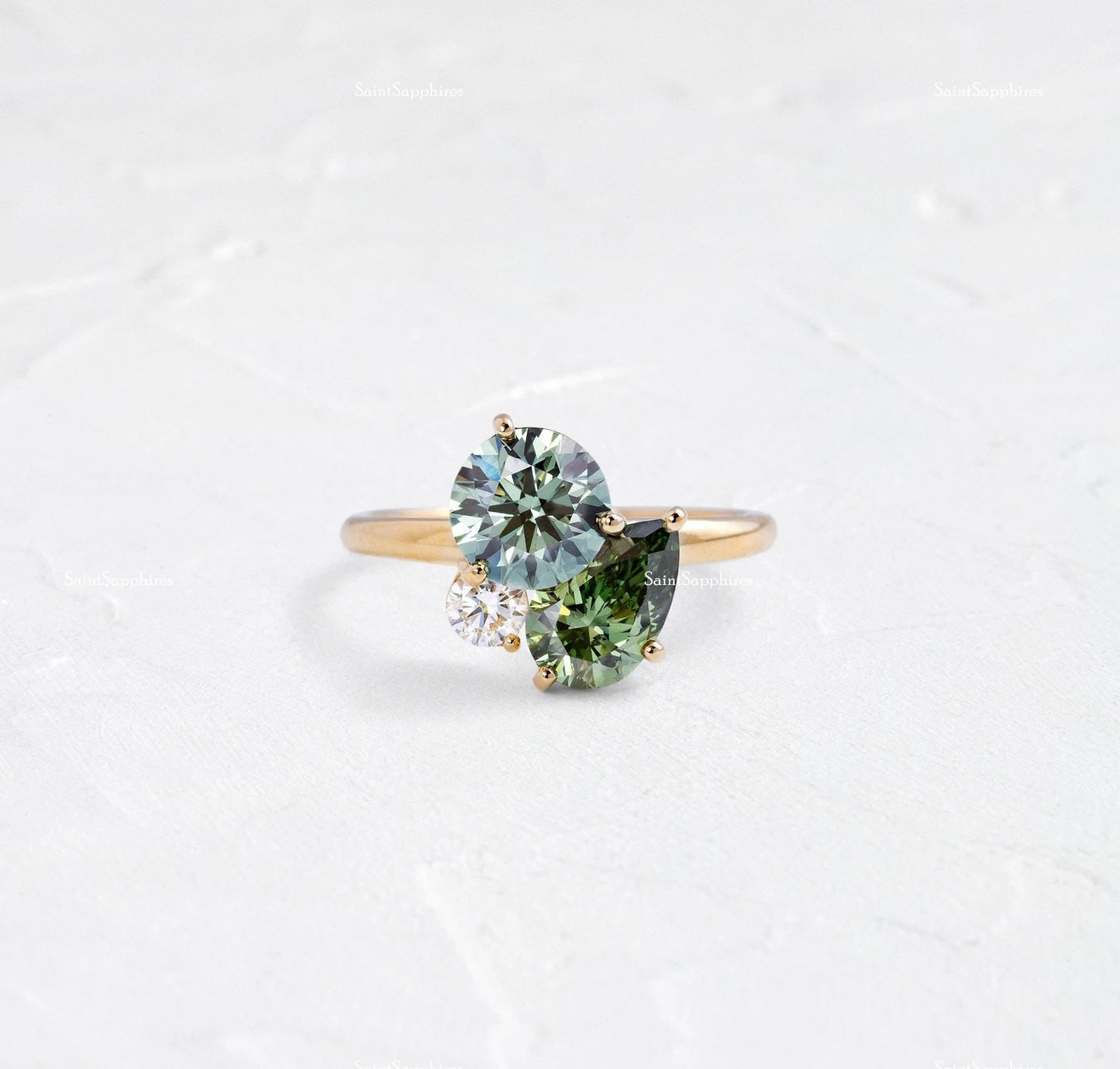 Pear Cut Green Moissanite Ring